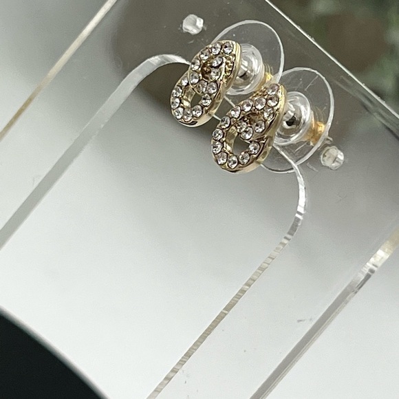 Givenchy Womens Gold Tone Crystal Small Stud Earrings New - Picture 11 of 15